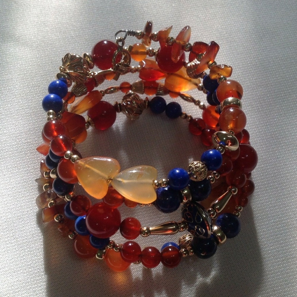 Memory bracelet - Carnelian/Lapis/14K GF